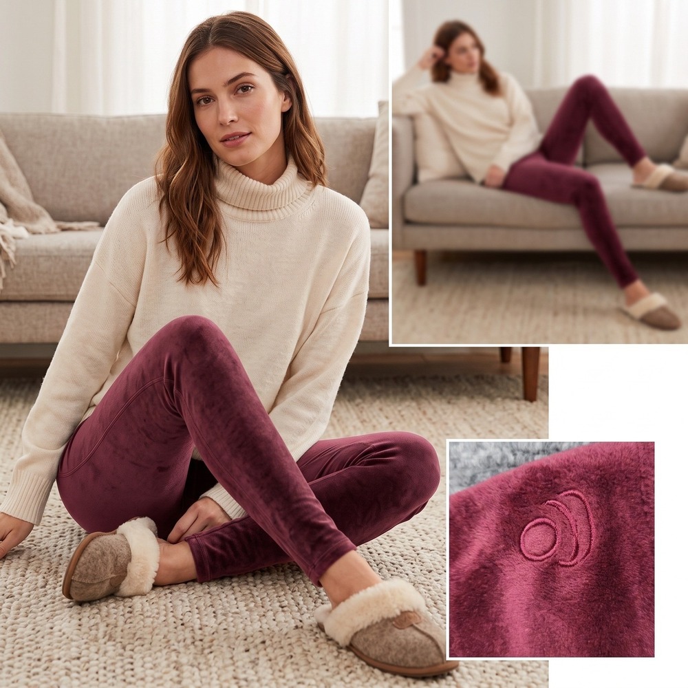 Cuddl Duds Double Plush Velour Leggings Womens Burgundy Soft Stretch Pants M